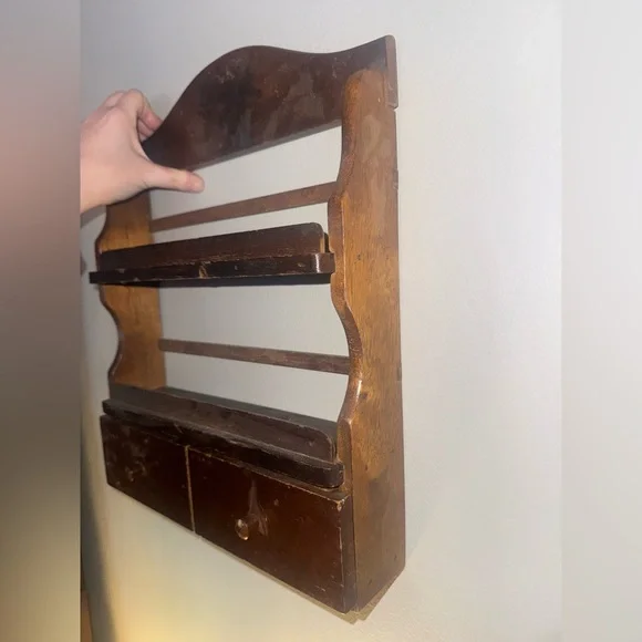 Vintage Wooden Wall Rack With Two Drawers - Picture 3 of 11